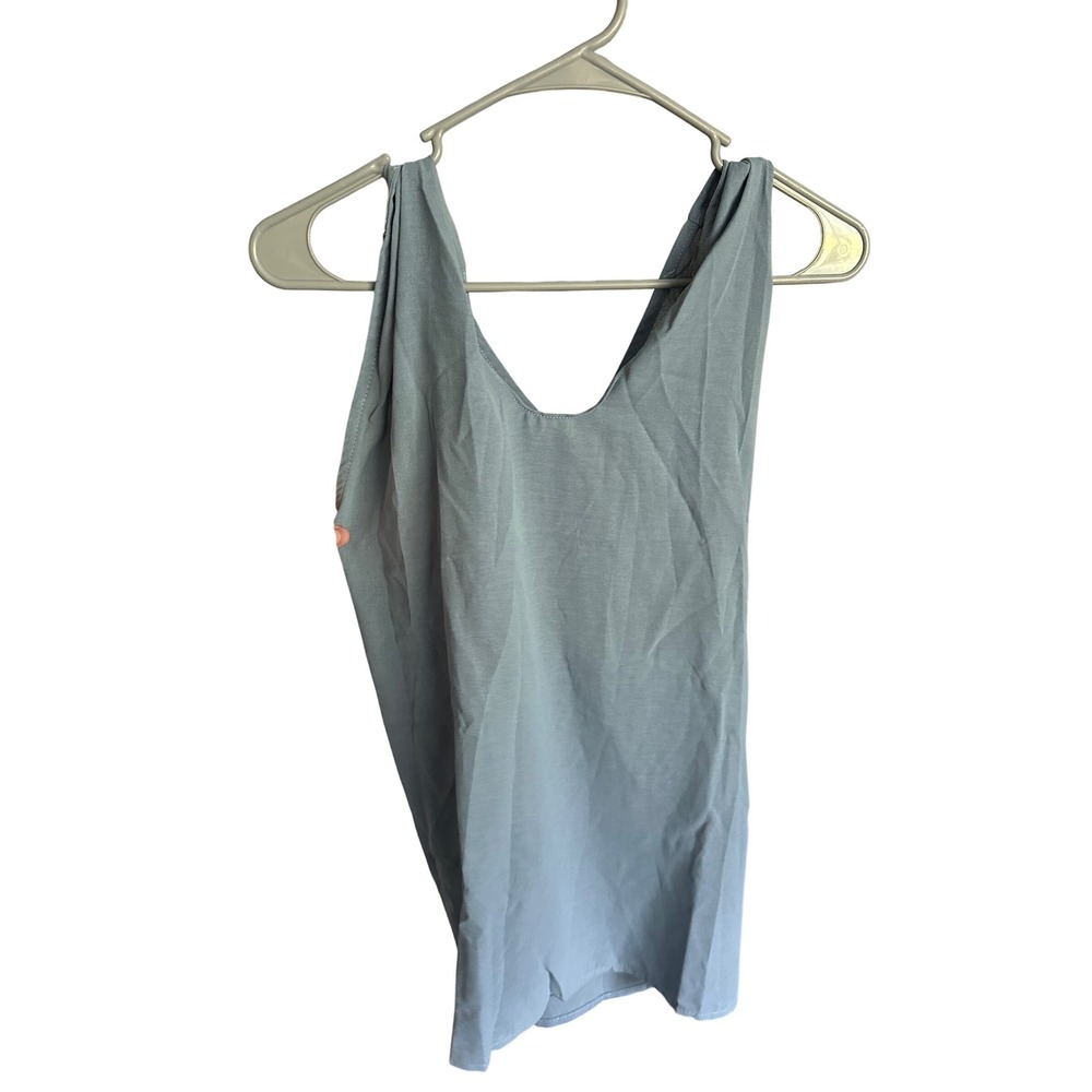 Light Blue Sleeveless V-Neck Draped Open Back Tank Top